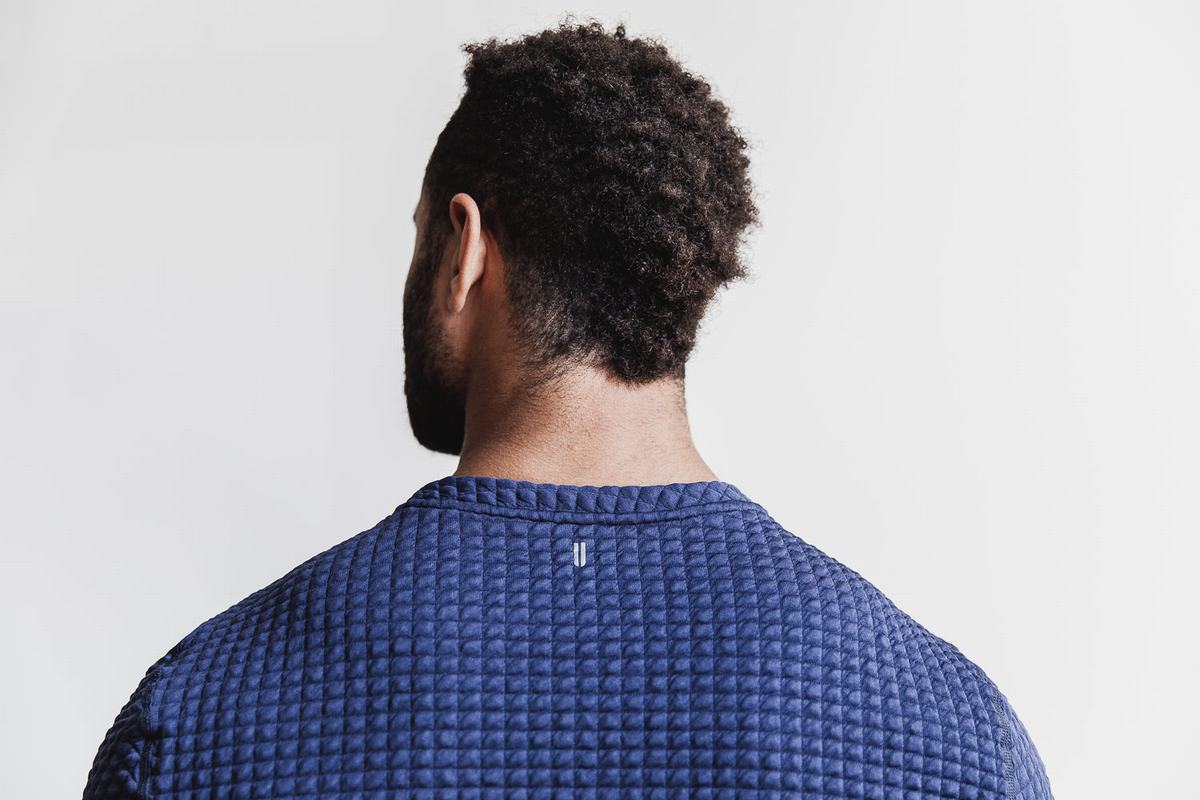 Nobull Quilted Crew Men's Pullover Navy | Australia (RA0483)